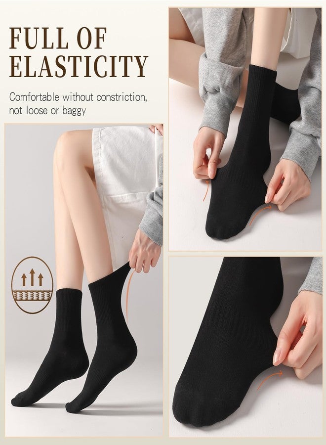 WindBreath Women's Crew Socks Cotton Casual Athletic Ankle Socks 6 Pairs (US, Numeric, 5, 9, Regular, Regular, Black) - Image 2